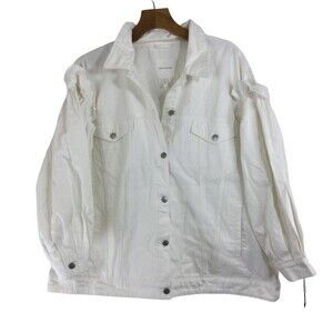 Avec Les Filles Ruffled Puff Sleeve Denim Jean Jacket White 2X NWT
